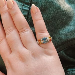 10k gold ring with multicolored stones & diamonds